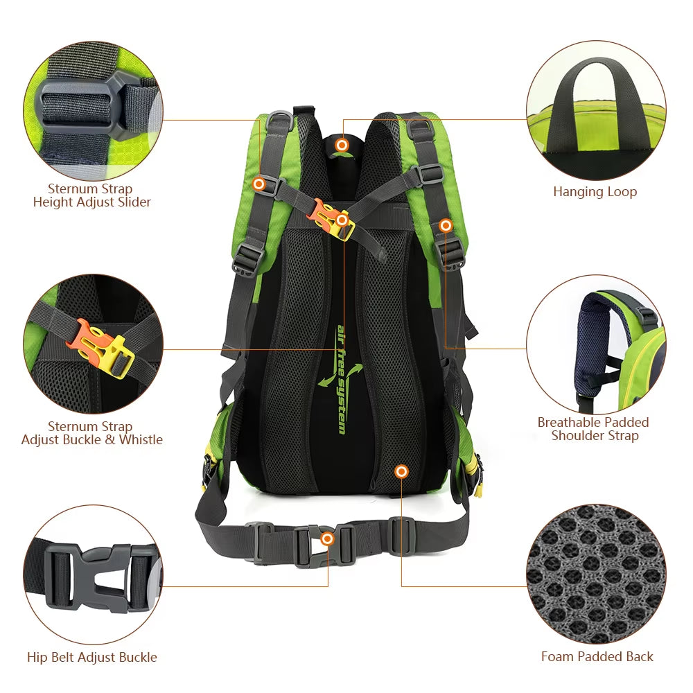 40L Water Resistant Travel Backpack Camping Hiking Laptop Daypack Trekking Climbing Back Bags for Men Women Hiking Supplies