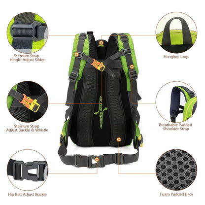 40L Water Resistant Travel Backpack Camping Hiking Laptop Daypack Trekking Climbing Back Bags for Men Women Hiking Supplies