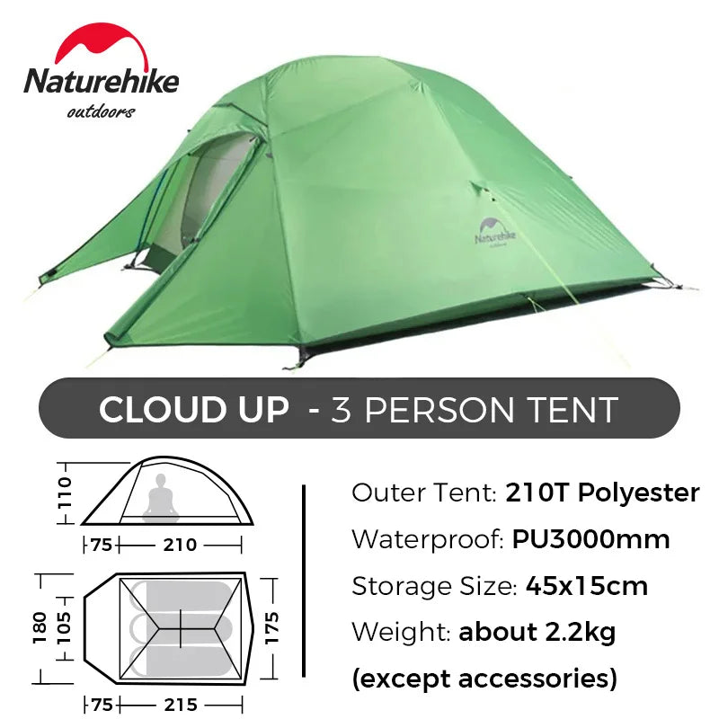 Cloud up 1 2 3 Tent Ultralight Camping Tent Double Layer Waterproof Tent Outdoor Hiking Backpacking Tent with Mat