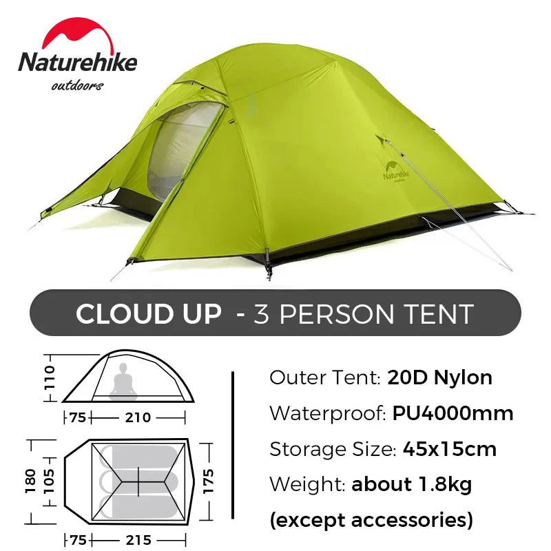 Cloud up 1 2 3 Tent Ultralight Camping Tent Double Layer Waterproof Tent Outdoor Hiking Backpacking Tent with Mat