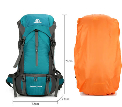 70L Nylon Camping Backpack Travel Bag with Rain Cover Outdoor Hiking Daypack Mountaineering Backpack Men Shoulder Bags Luggage
