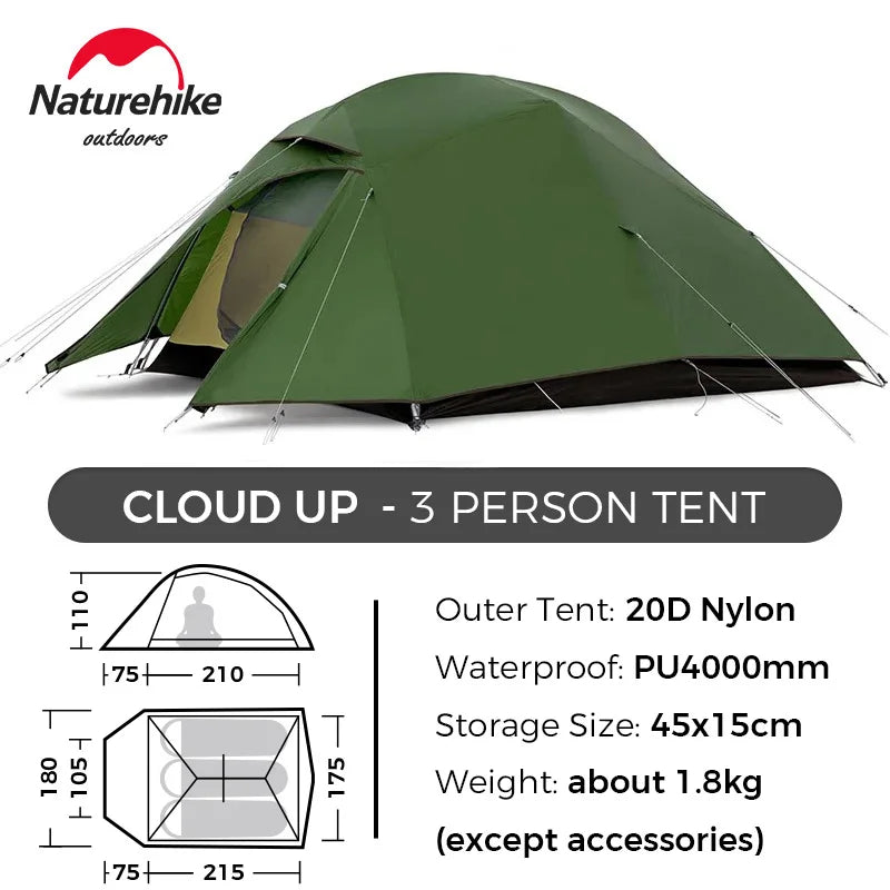 Cloud up 1 2 3 Tent Ultralight Camping Tent Double Layer Waterproof Tent Outdoor Hiking Backpacking Tent with Mat