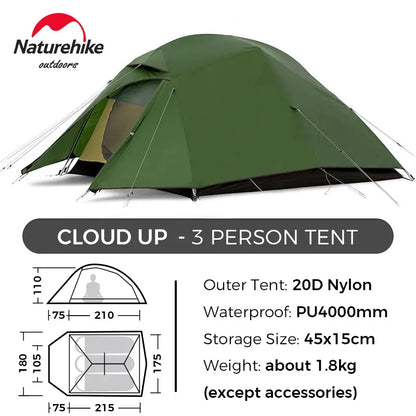 Cloud up 1 2 3 Tent Ultralight Camping Tent Double Layer Waterproof Tent Outdoor Hiking Backpacking Tent with Mat