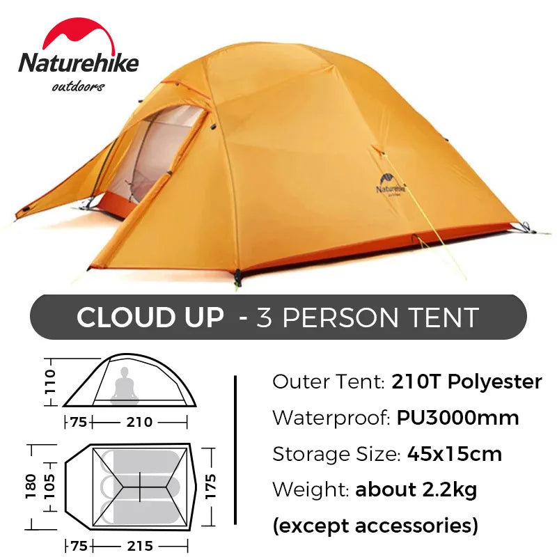 Cloud up 1 2 3 Tent Ultralight Camping Tent Double Layer Waterproof Tent Outdoor Hiking Backpacking Tent with Mat
