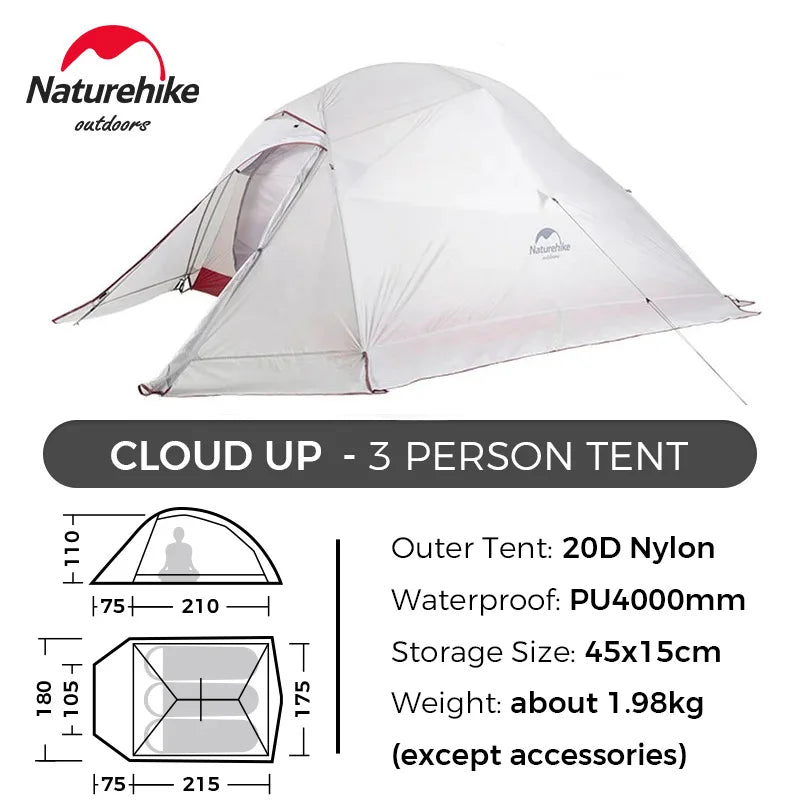 Cloud up 1 2 3 Tent Ultralight Camping Tent Double Layer Waterproof Tent Outdoor Hiking Backpacking Tent with Mat