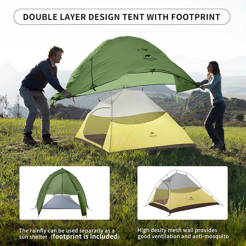 Cloud up 1 2 3 Tent Ultralight Camping Tent Double Layer Waterproof Tent Outdoor Hiking Backpacking Tent with Mat