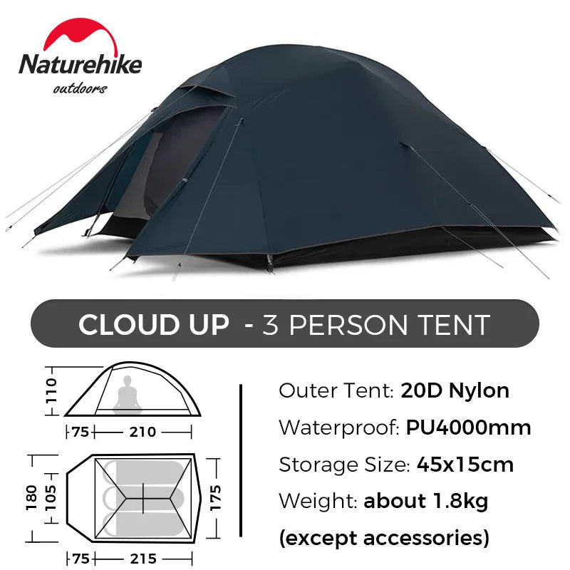 Cloud up 1 2 3 Tent Ultralight Camping Tent Double Layer Waterproof Tent Outdoor Hiking Backpacking Tent with Mat