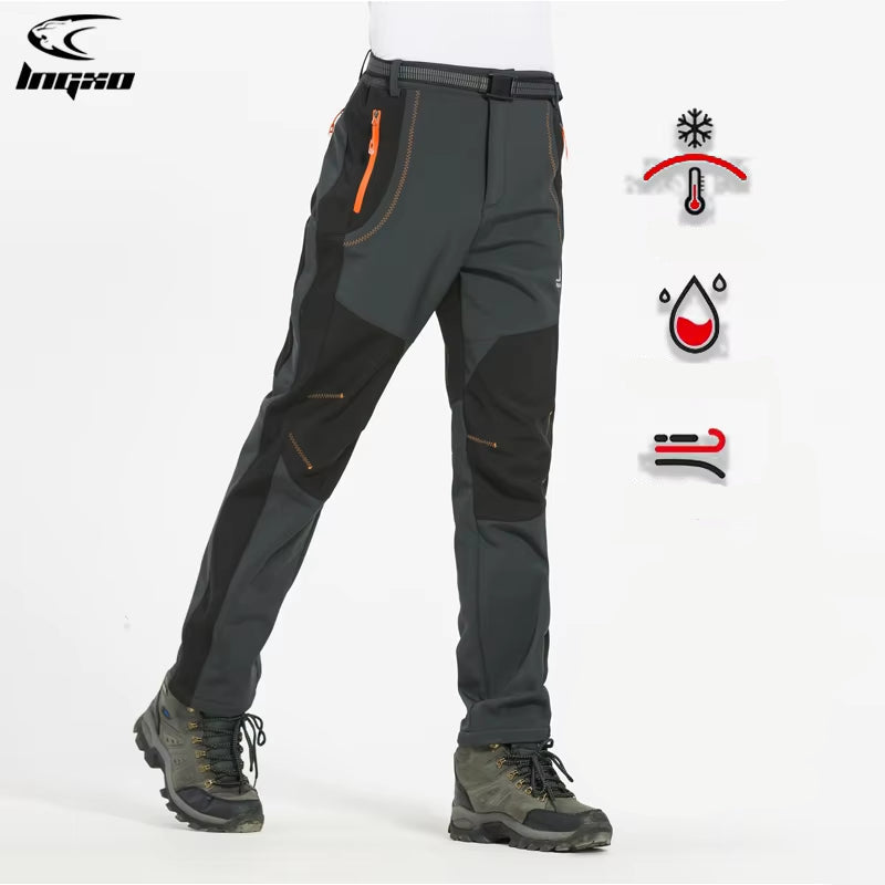 Thick Warm Fleece Hiking Pants Men Winter Waterproof Windproof Outdoor Soft Shell Rain Trousers Trekking Camping Ski Pants