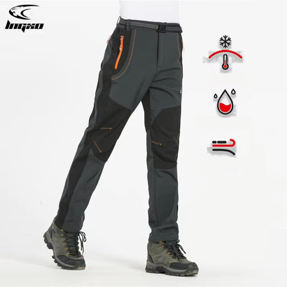 Thick Warm Fleece Hiking Pants Men Winter Waterproof Windproof Outdoor Soft Shell Rain Trousers Trekking Camping Ski Pants